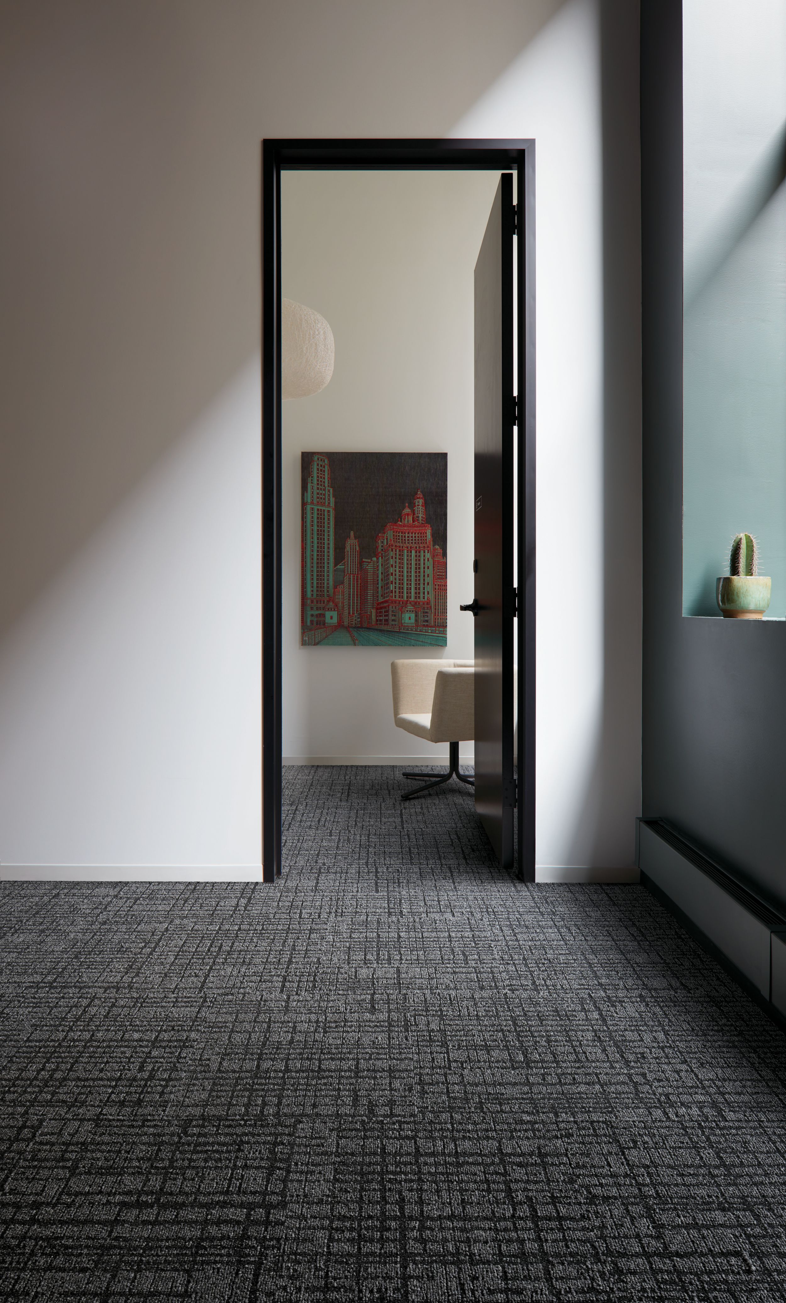 Interface Duplex carpet tile in small room with doorway leading to other room image number 1